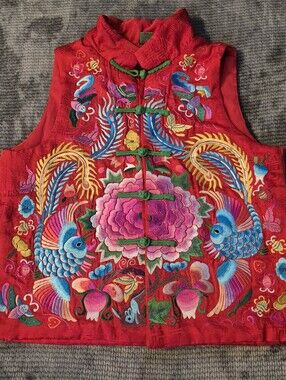 Women's Embroidery Sleeveless Ethnic Style Cotton Vest Waistcoat Satin Shimmer,
